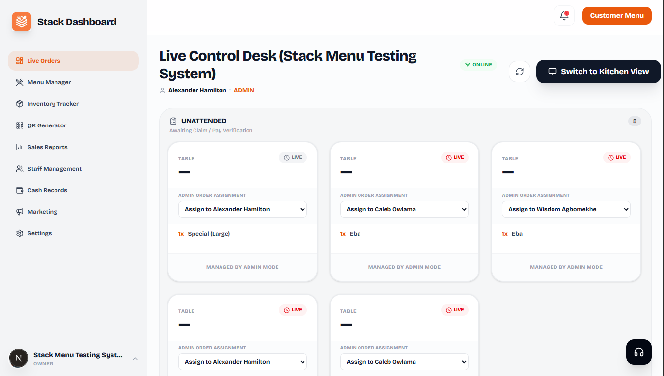 Live Orders User Interface Showcase Screenshot